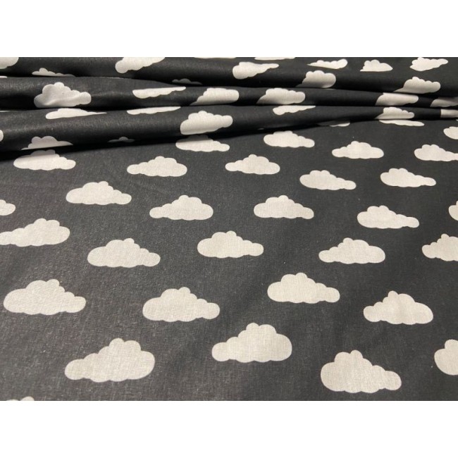 Cotton Fabric - White Clouds on Black