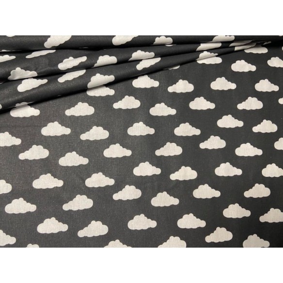 Cotton Fabric - White Clouds on Black