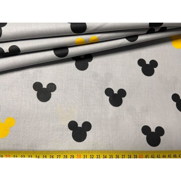 Cotton Fabric - Yellow-Black Mickey Mouse on Grey