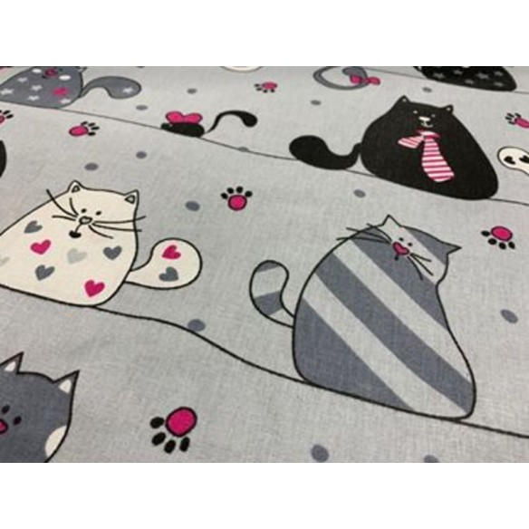 Cotton Fabric - Cats on a Line Amaranth