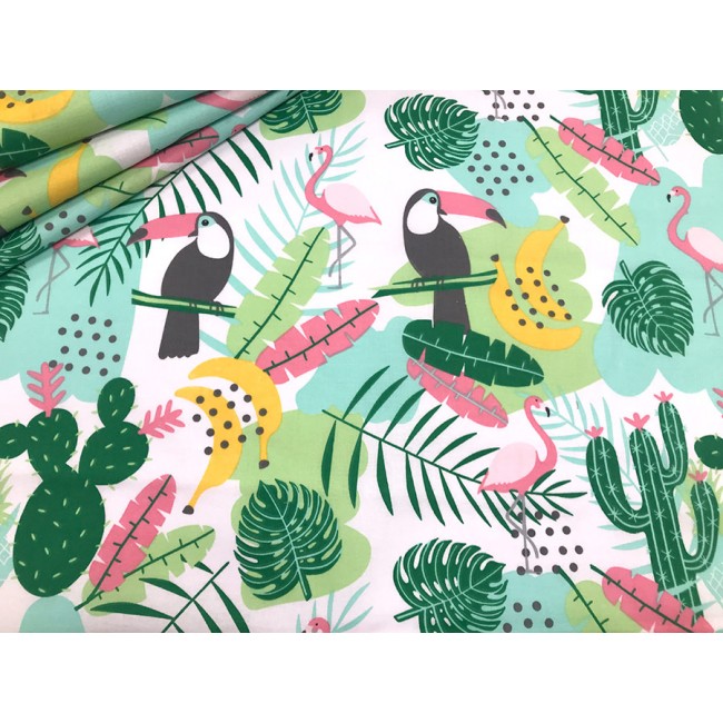 Cotton Fabric - Flamingos and Toucans