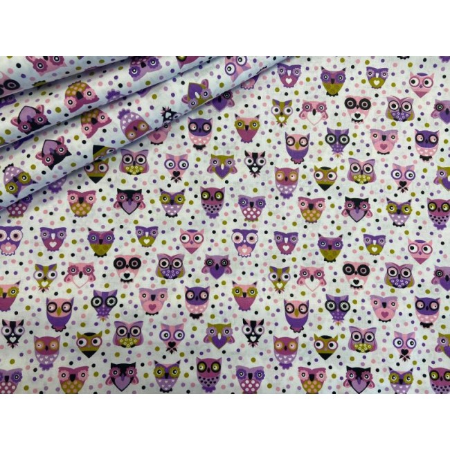 Cotton Fabric - Mini Violet Owls