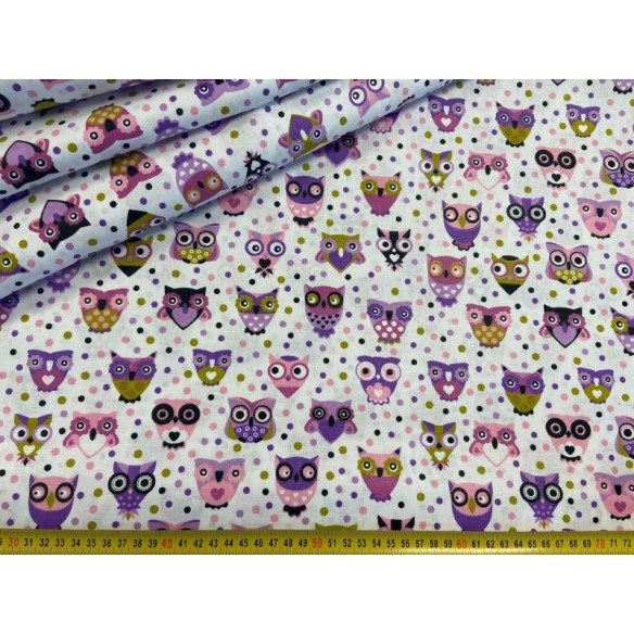 Cotton Fabric - Mini Violet Owls