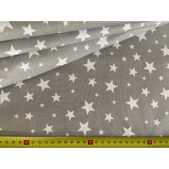 Cotton Fabric - Small and Big Stars on Grey