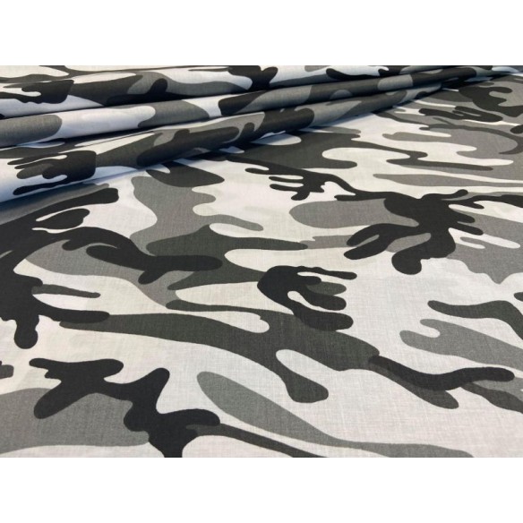 Cotton Fabric - Military Black-White Camo