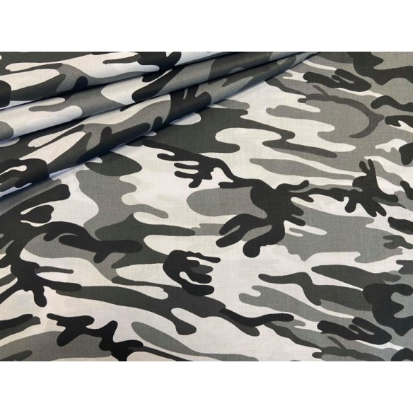 Cotton Fabric - Military Black-White Camo