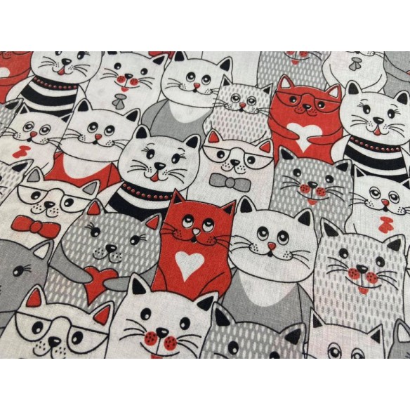 Cotton Fabric - Red Cats in the Cinema