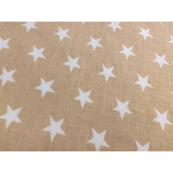 Cotton Fabric - White Stars on Beige