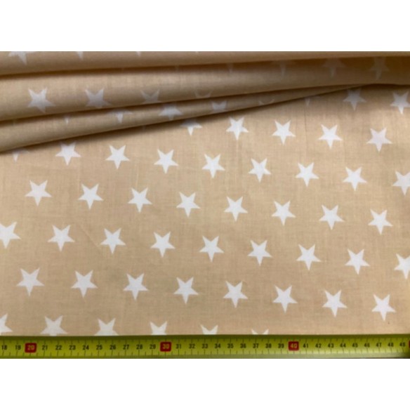 Cotton Fabric - White Stars on Beige