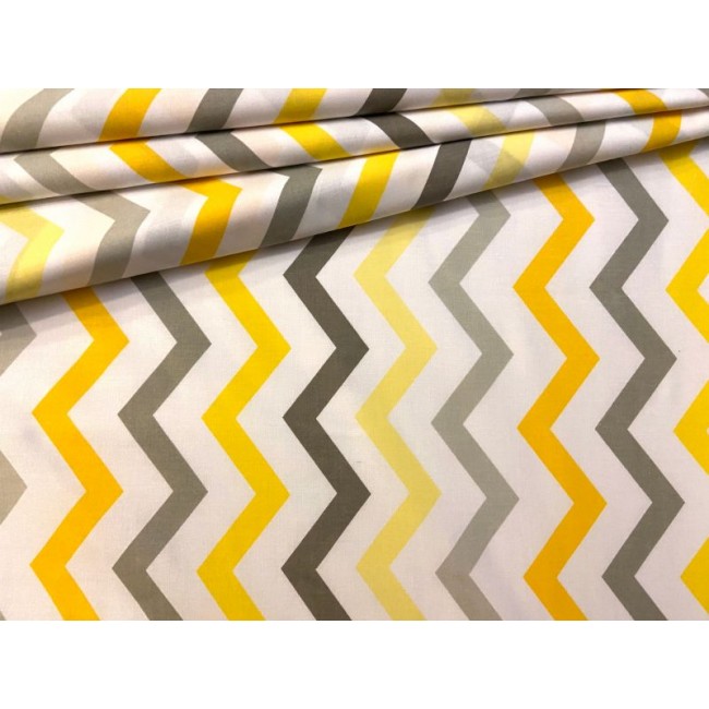 Cotton Fabric - Yellow-Grey Zigzag
