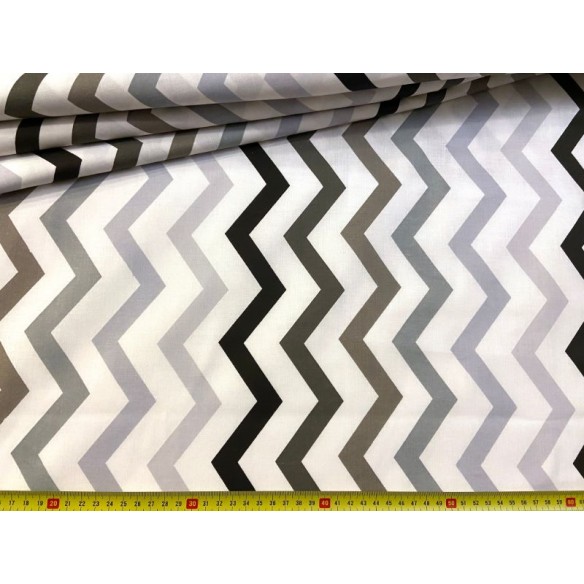 Cotton Fabric - Grey-Black Zigzag