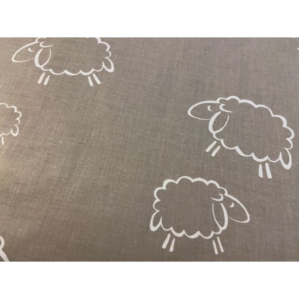 Cotton Fabric - White Sheep on Grey Background