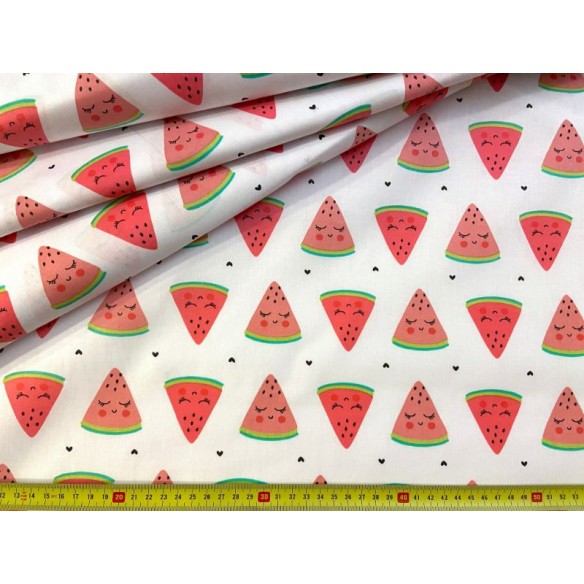 Cotton Fabric - Watermelons and Hearts