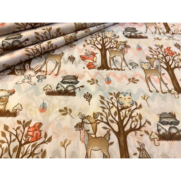 Cotton Fabric - Deer Bunnies Teepee