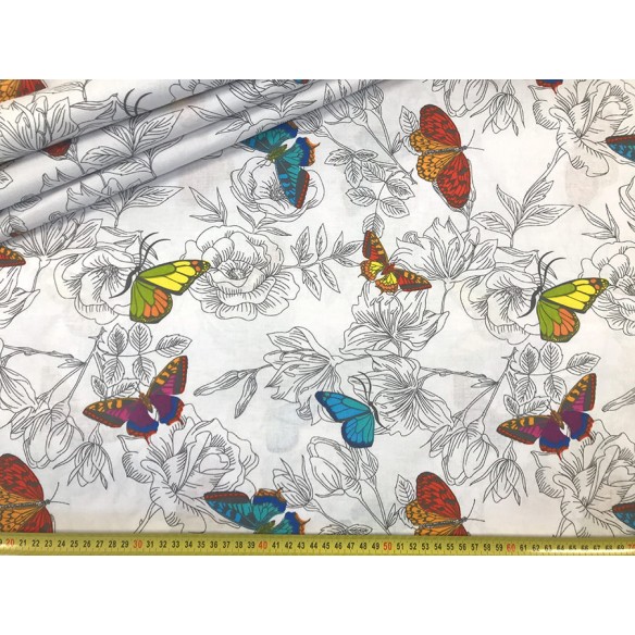 Cotton Fabric - Butterflies in the Garden
