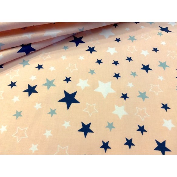 Cotton Fabric - Navy Blue Stars on Apricot