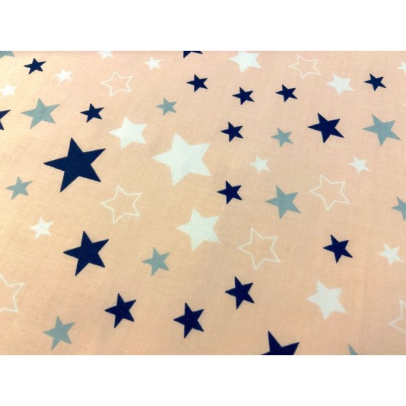 Cotton Fabric - Navy Blue Stars on Apricot