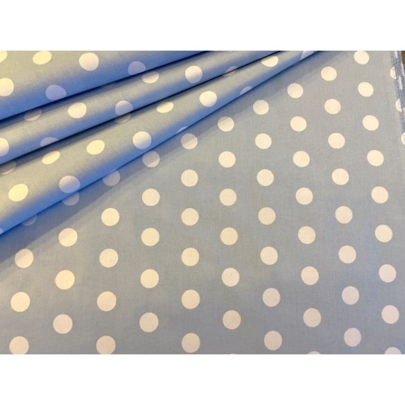 Cotton Fabric - White Dots on Light Blue 2.5 cm