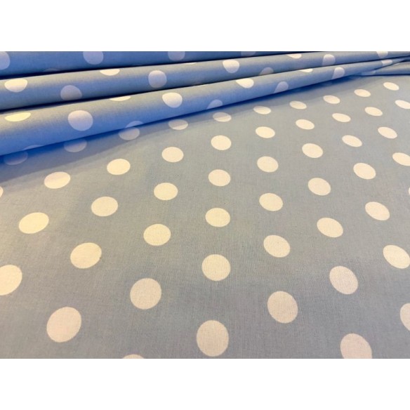 Cotton Fabric - White Dots on Light Blue 2.5 cm