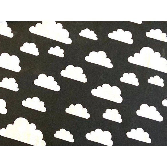 Cotton Fabric - Big White Clouds on Black
