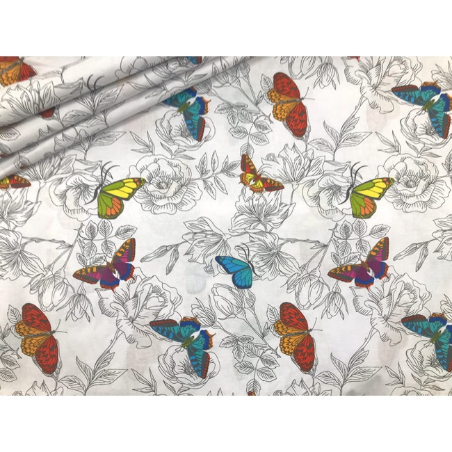Cotton Fabric - Butterflies in the Garden
