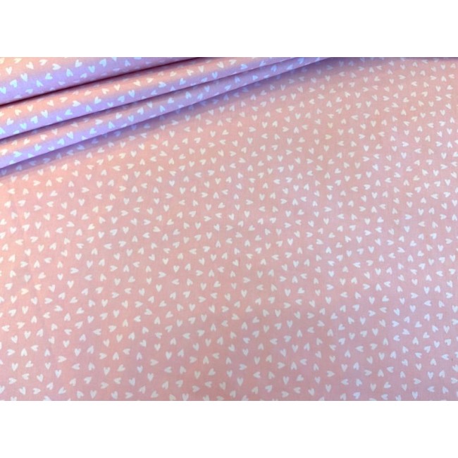 Cotton Fabric - White Hearts on Pink