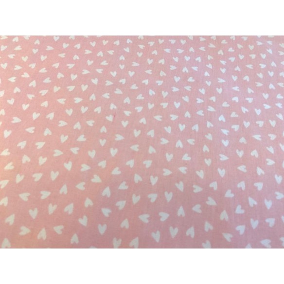 Cotton Fabric - White Hearts on Pink
