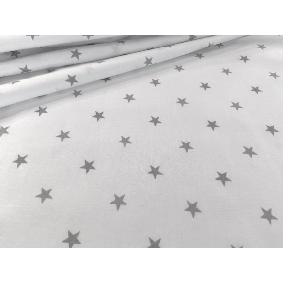 Cotton Fabric - Grey Stars on White