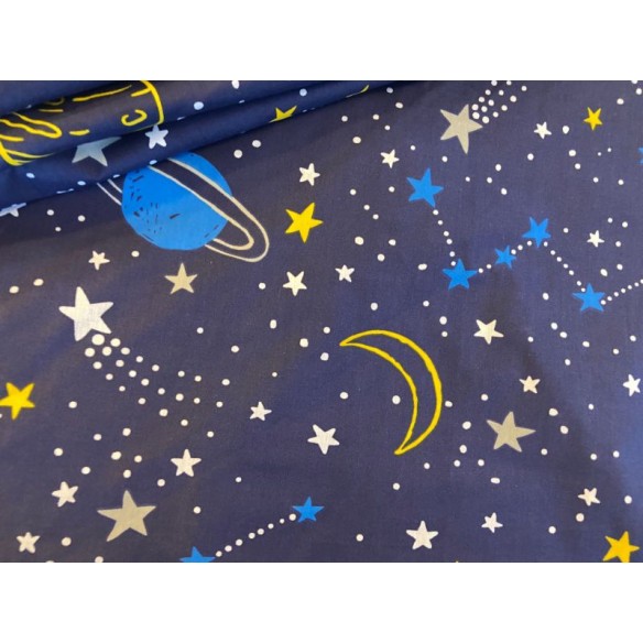 Cotton Fabric - Yellow Planets and Stars