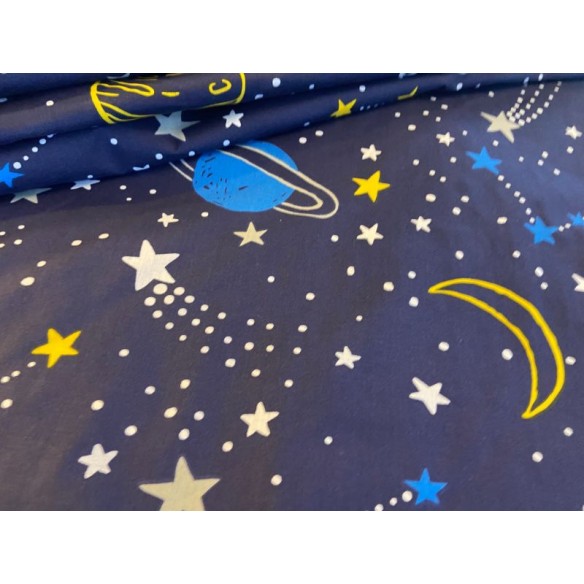 Cotton Fabric - Yellow Planets and Stars