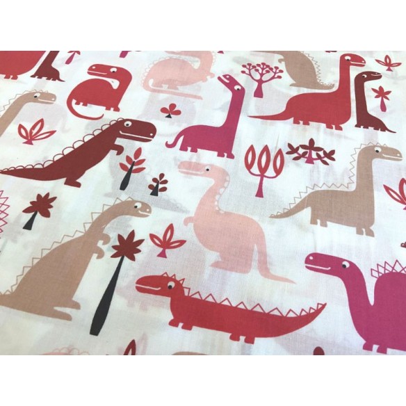 Cotton Fabric - Red Dinosaurs