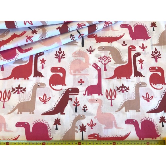 Cotton Fabric - Red Dinosaurs