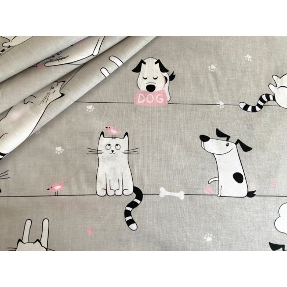 Cotton Fabric - Cats and Dogs on a Line