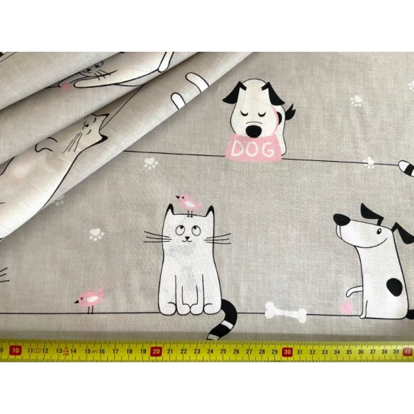 Cotton Fabric - Cats and Dogs on a Line