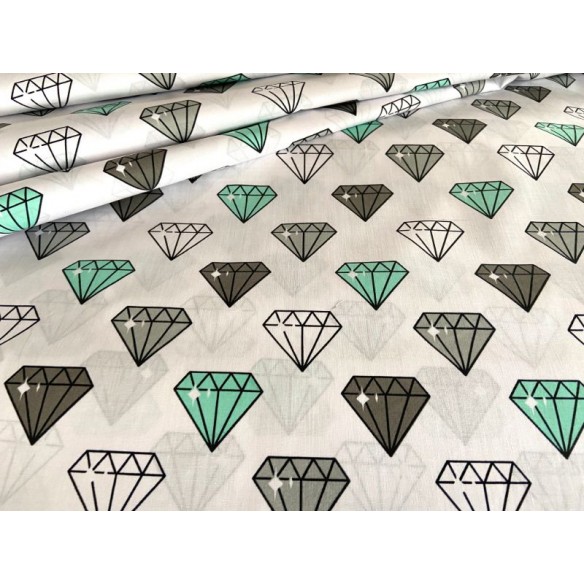 Cotton Fabric - Mint Diamonds