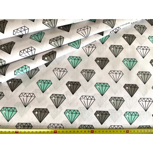 Cotton Fabric - Mint Diamonds