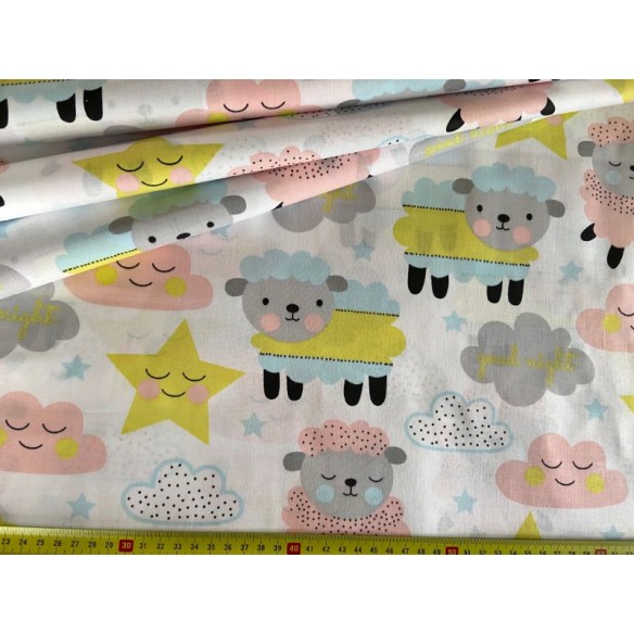 Cotton Fabric - Sheep Clouds Stars Good Night