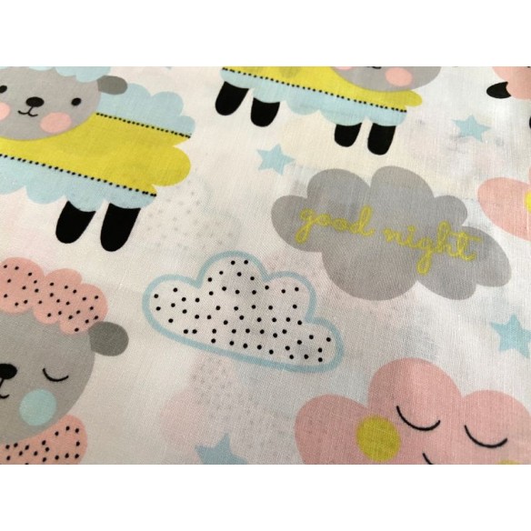 Cotton Fabric - Sheep Clouds Stars Good Night