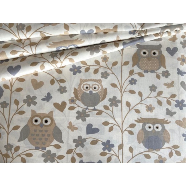 Cotton Fabric - Beige Owls