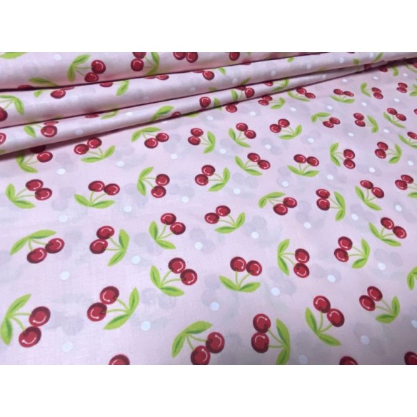 Cotton Fabric - Cherries on Pink