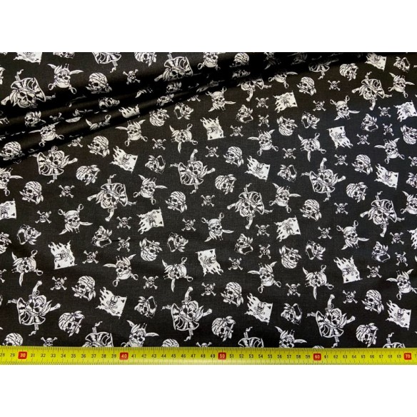 Cotton Fabric - Pirate Skulls on Black