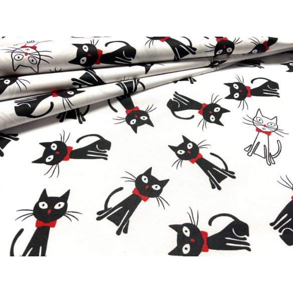 Cotton Fabric - Crazy Cats on White