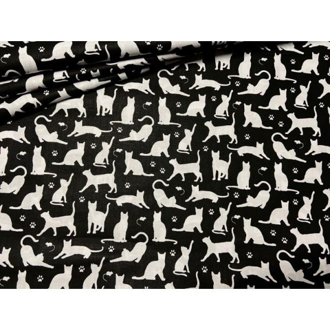 Cotton Fabric - Cats and Paws on Black
