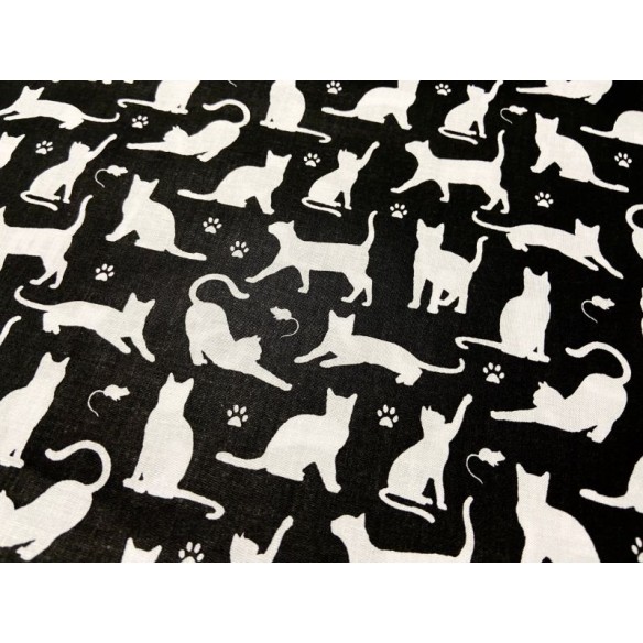 Cotton Fabric - Cats and Paws on Black