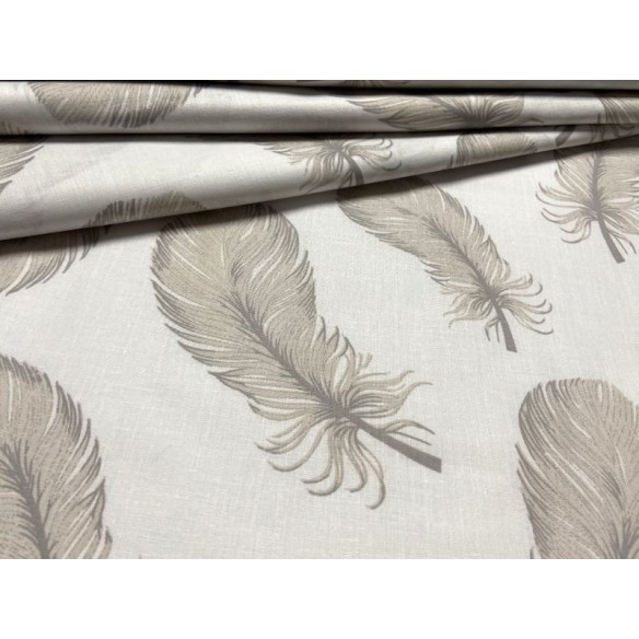 Cotton Fabric - Beige Feathers