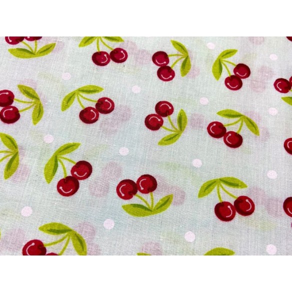 Cotton Fabric - Cherries on Mint