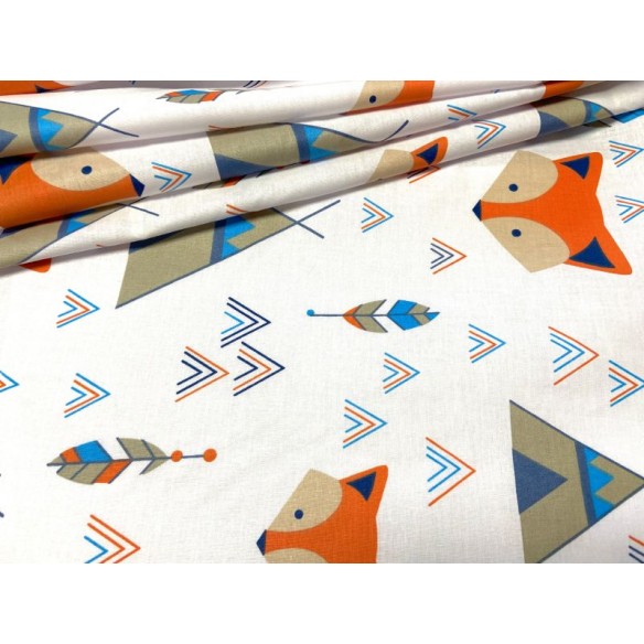 Cotton Fabric - Foxes and Teepee