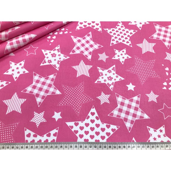 Cotton Fabric - Pink Stars with Patterns