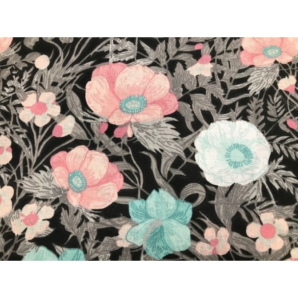Cotton Fabric - Black Flowers