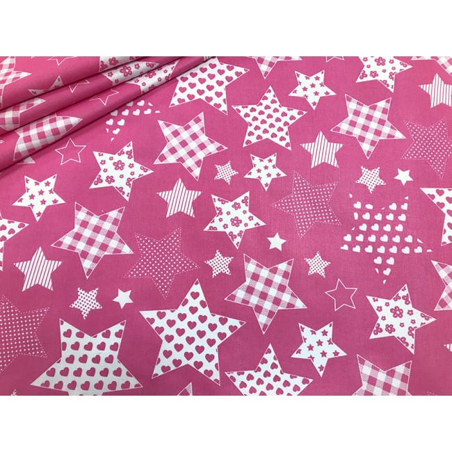Cotton Fabric - Pink Stars with Patterns